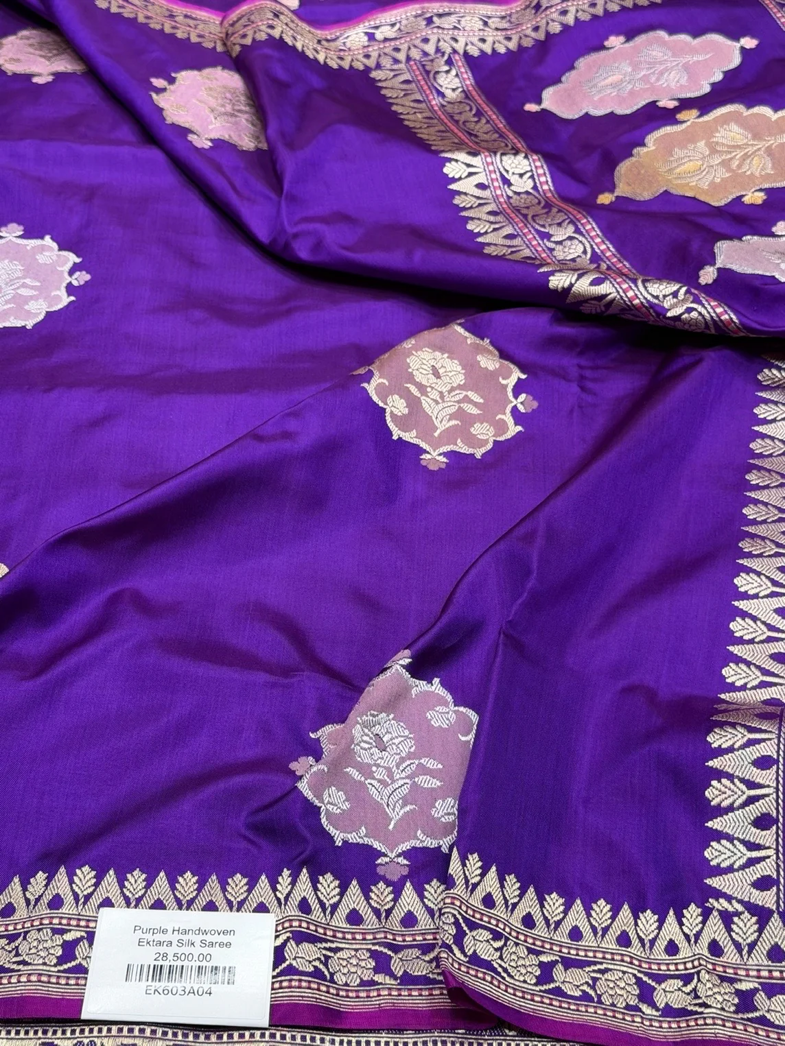 Purple Handwoven Pure Banarasi Ektara Silk Saree