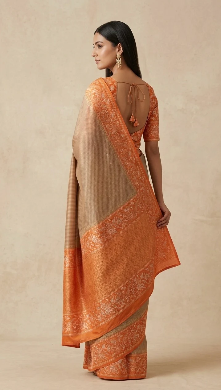 Brown Handwoven Pure Banarasi Ektara Silk Saree - Image 2