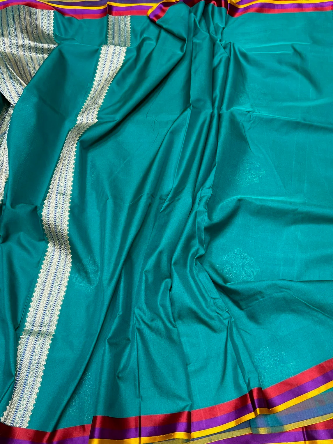 Teal Green Handwoven Pure Banarasi Ektara Silk Saree - Image 2