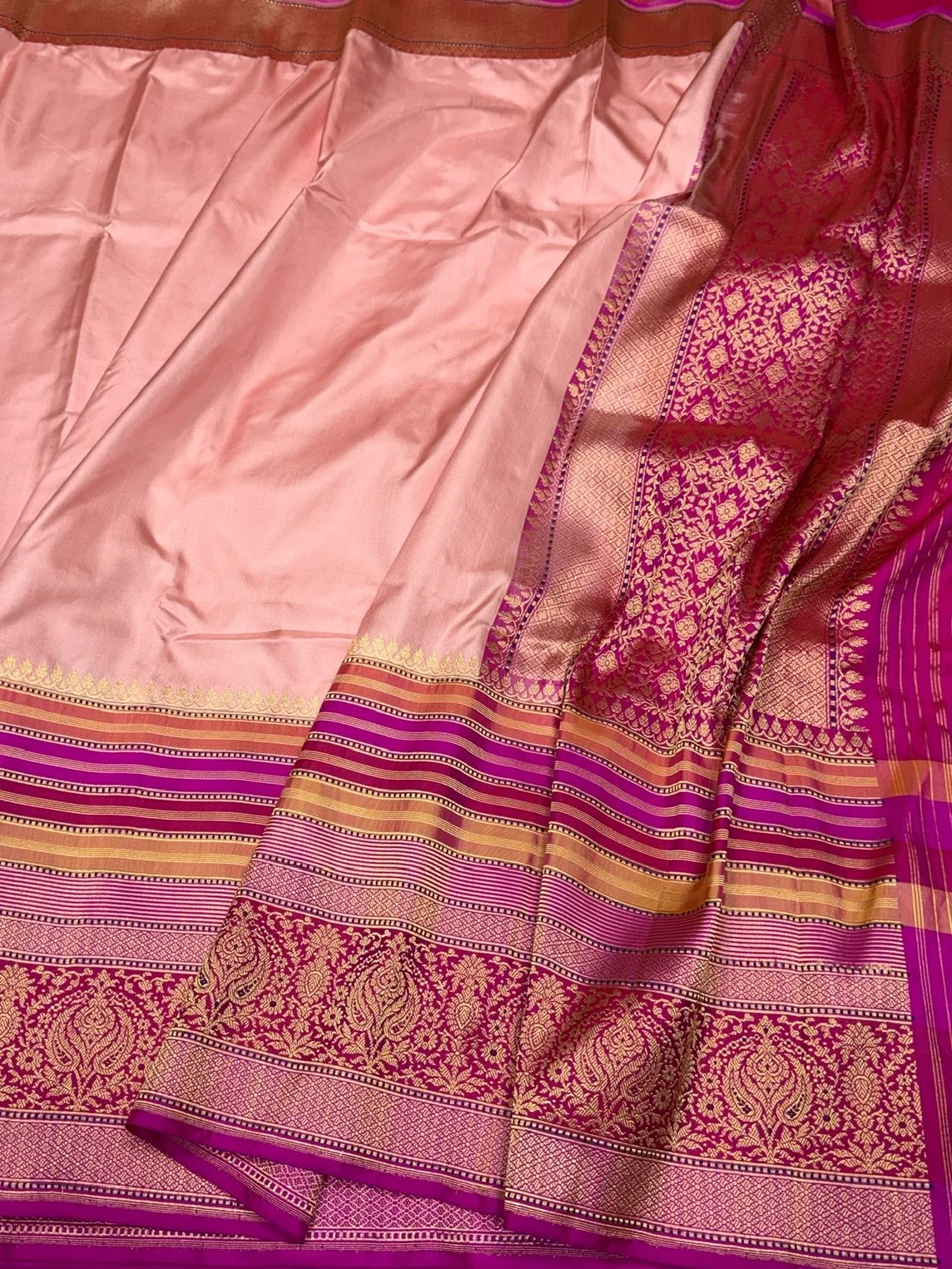 Peach Handwoven Pure Banarasi Ektara Silk Saree – Luxury Kadwa Weave - Image 3