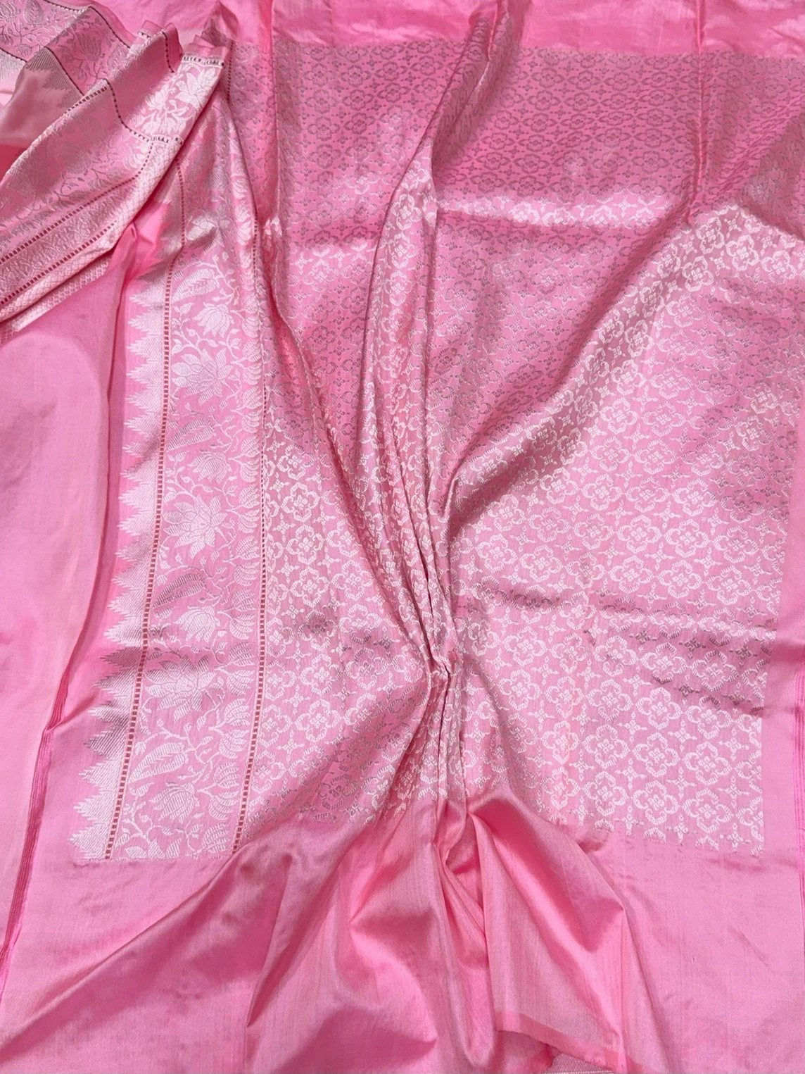 Baby Pink Handwoven Pure Banarasi Ektara Silk Saree – Kadwa Iktara Weave, Pure Mulberry Silk - Image 2