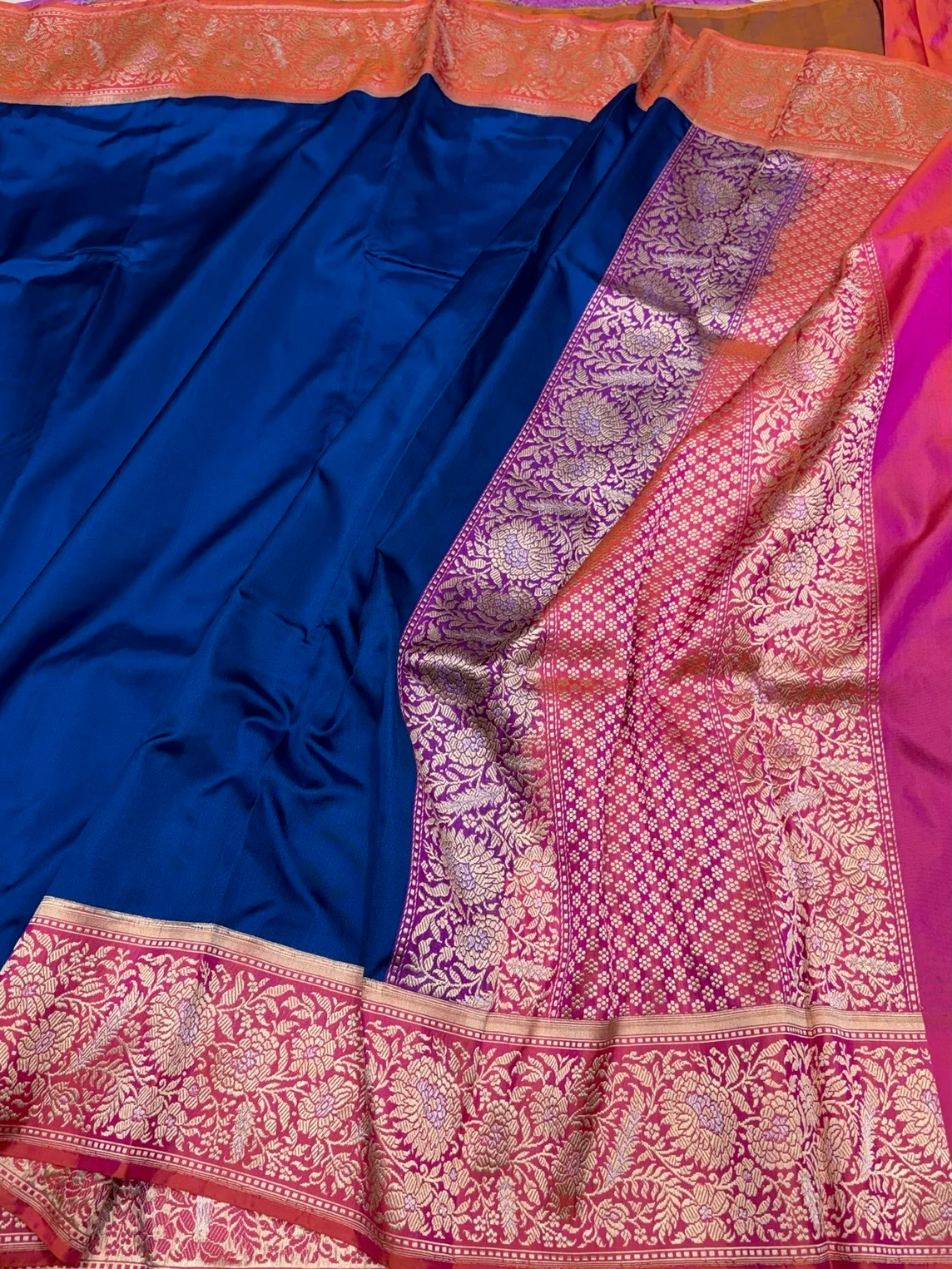 Navy Blue Handwoven Pure Banarasi Ektara Silk Saree – Kadwa Iktara Weave, Pure Mulberry Silk - Image 3