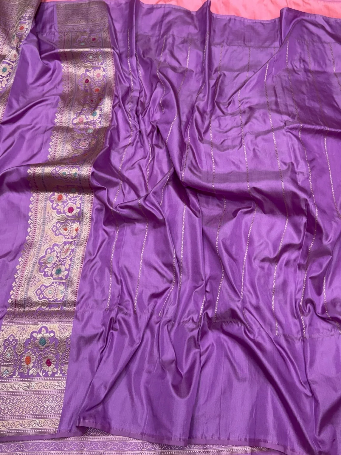Peach Handwoven Pure Banarasi Ektara Silk Saree – Kadwa Iktara Weave, Pure Mulberry Silk - Image 2