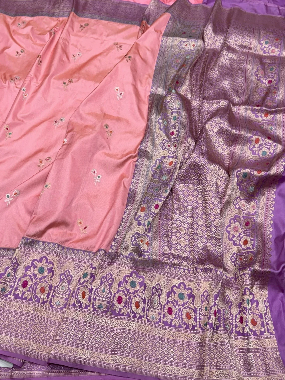 Peach Handwoven Pure Banarasi Ektara Silk Saree – Kadwa Iktara Weave, Pure Mulberry Silk - Image 3
