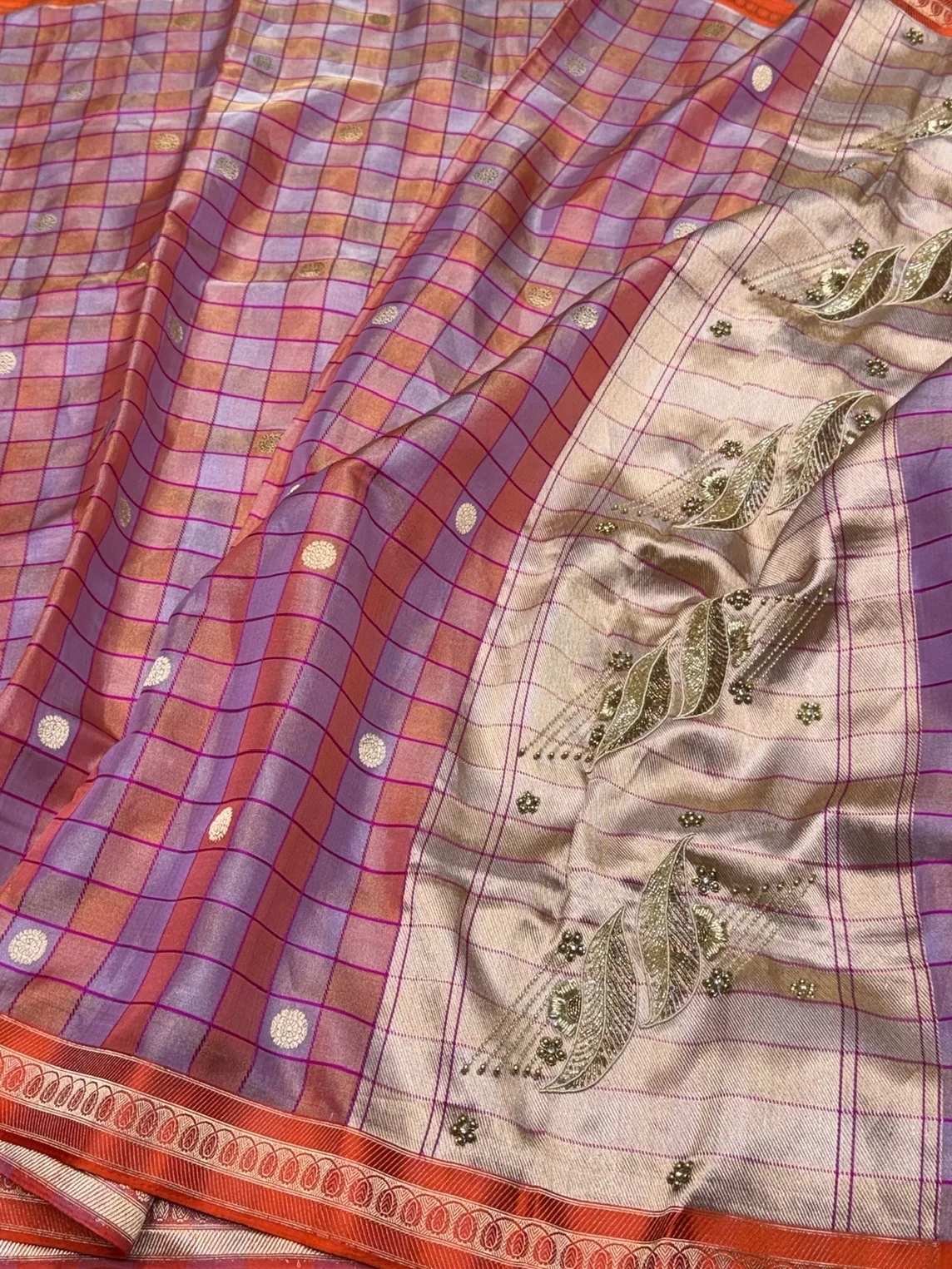 Orange Handwoven Pure Banarasi Ektara Tissue Saree - Image 3