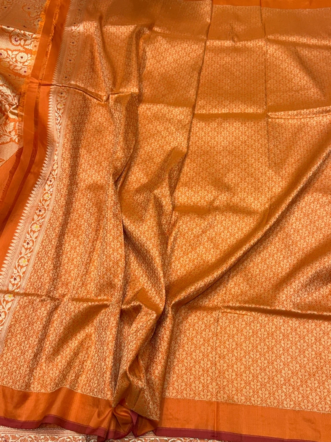 Orange Handwoven Pure Banarasi Katan Silk Saree - Image 2