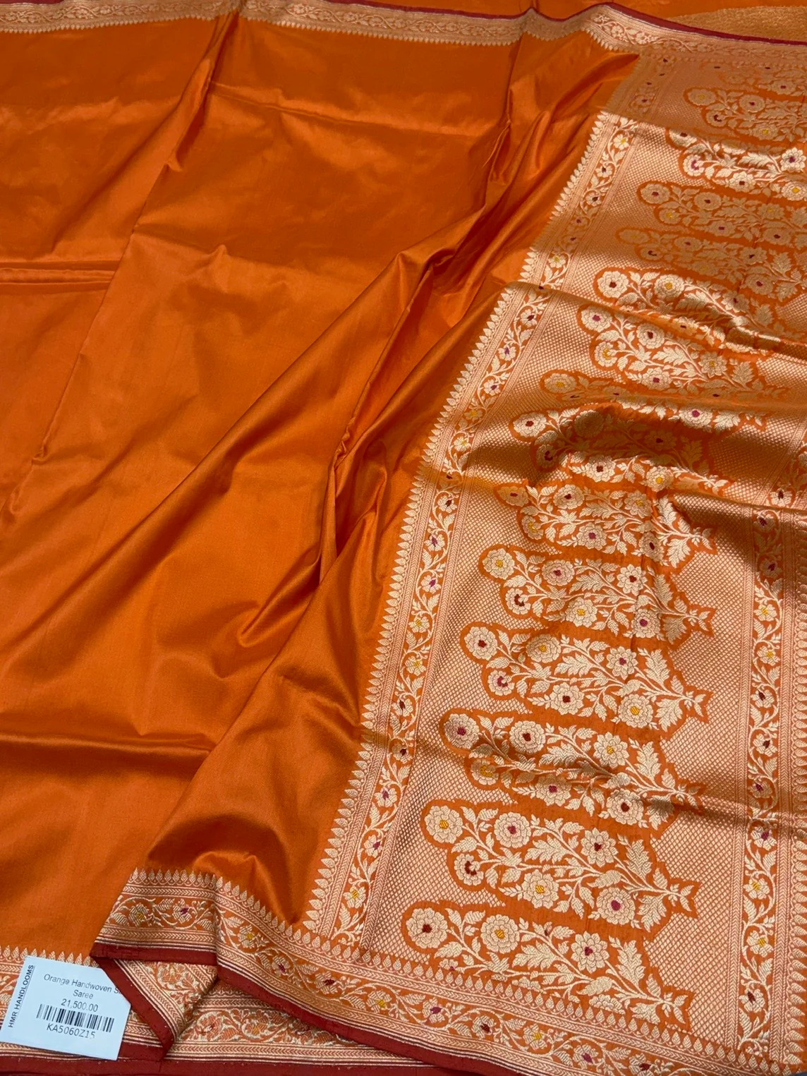Orange Handwoven Pure Banarasi Katan Silk Saree - Image 3