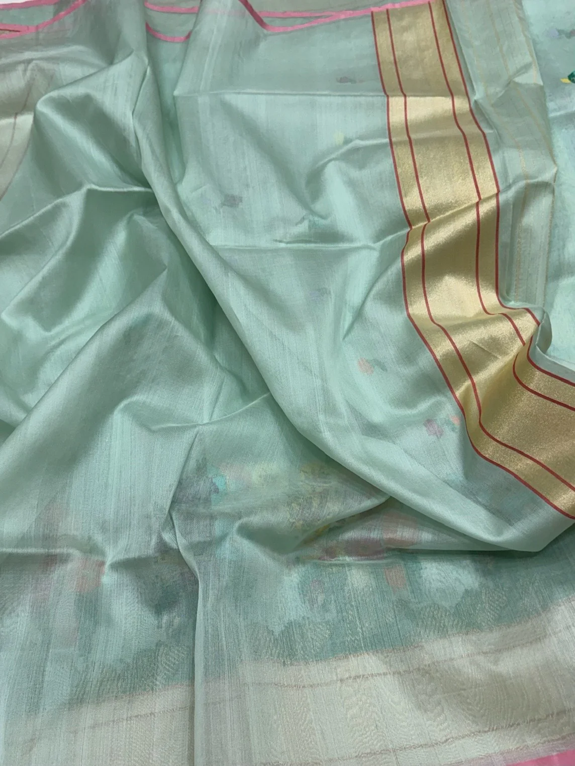 Sea Green Handwoven Pure Banarasi Organza Silk Saree - Image 2