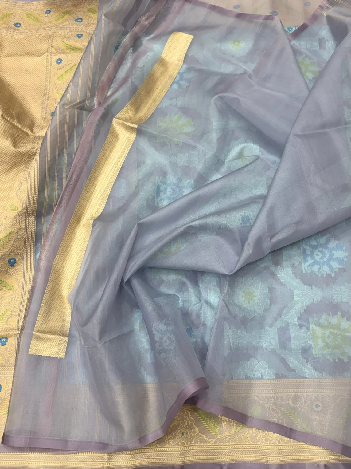 Sky Blue Handwoven Pure Banarasi Organza Silk Saree - Image 2