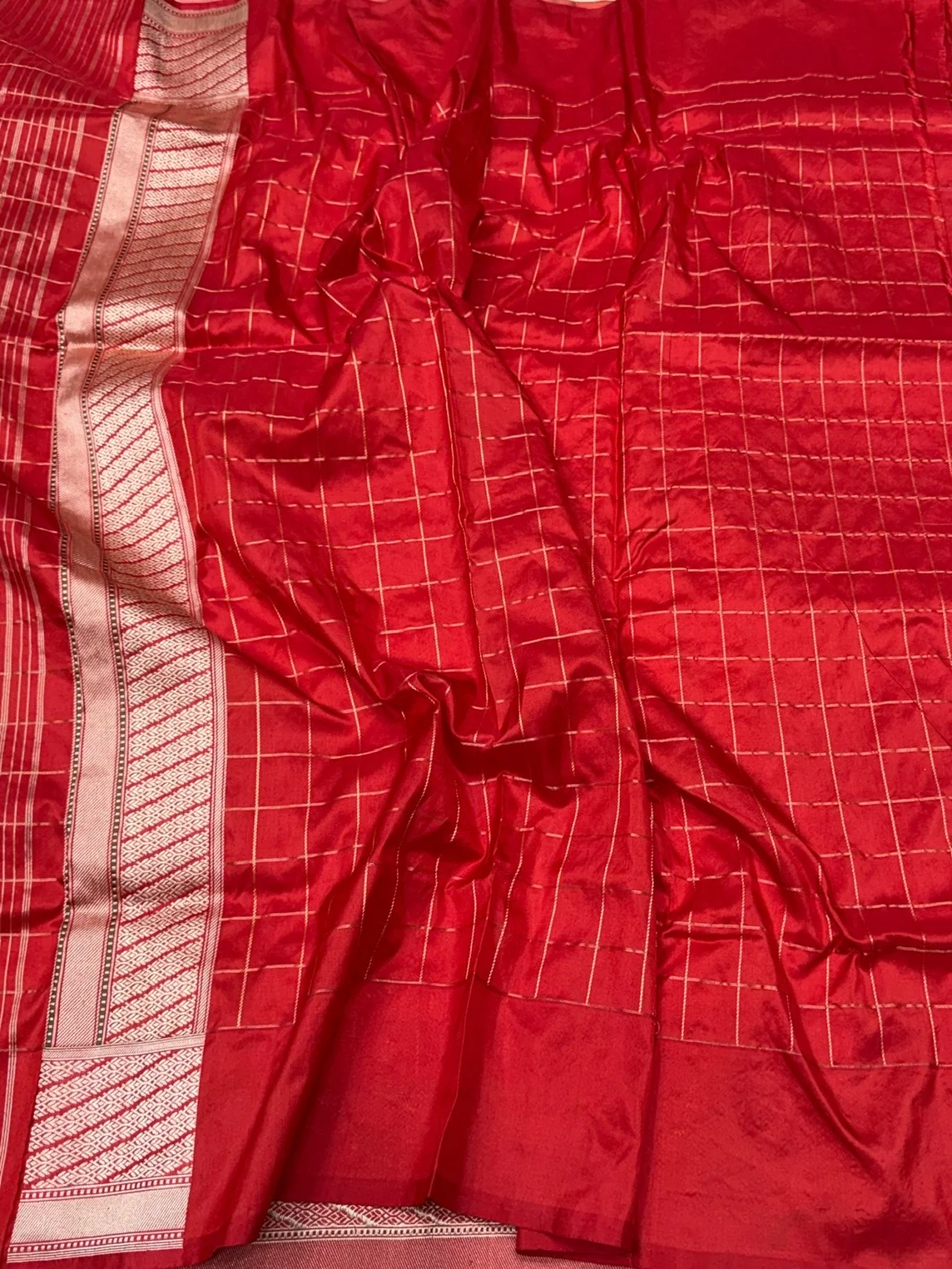Rustic Orange Handwoven Pure Banarasi Rangkaat Saree in Katan Silk – Traditional Checks Weave - Image 2