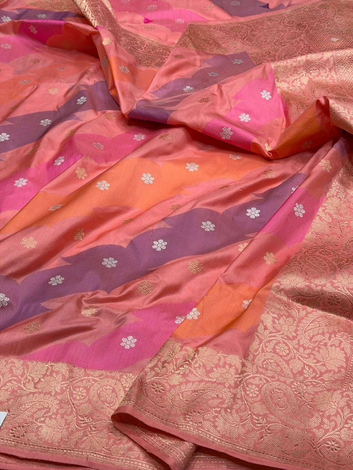 Peach Handwoven Pure Banarasi Rangkaat Silk Saree