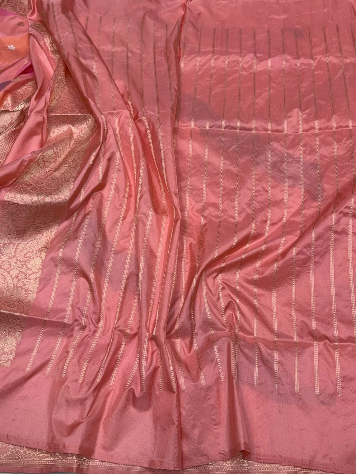 Peach Handwoven Pure Banarasi Rangkaat Silk Saree - Image 2