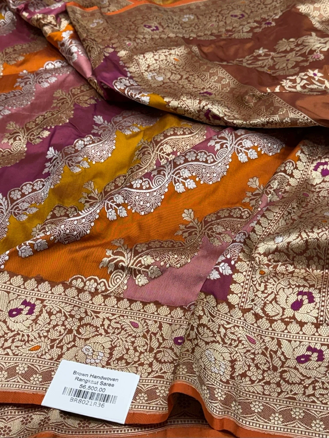 Brown Handwoven Pure Banarasi Rangkaat Silk Saree