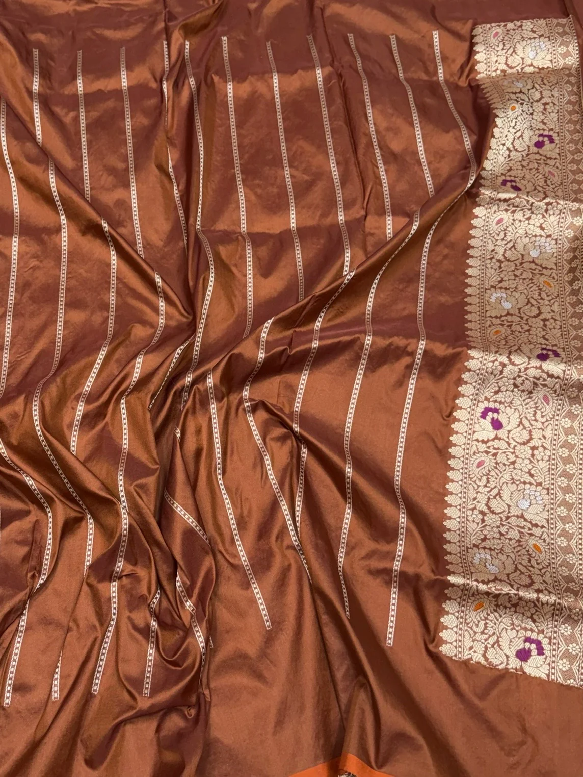 Brown Handwoven Pure Banarasi Rangkaat Silk Saree - Image 2