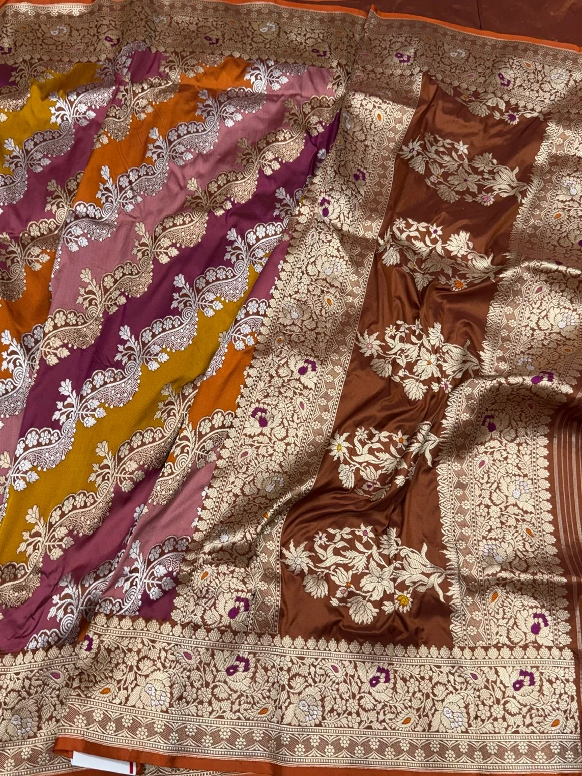 Brown Handwoven Pure Banarasi Rangkaat Silk Saree - Image 3
