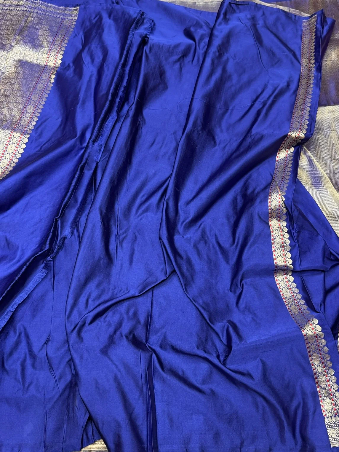Royal Blue Handwoven Pure Banarasi Satin Silk Brocade Saree – Luxury Brocade Work - Image 2