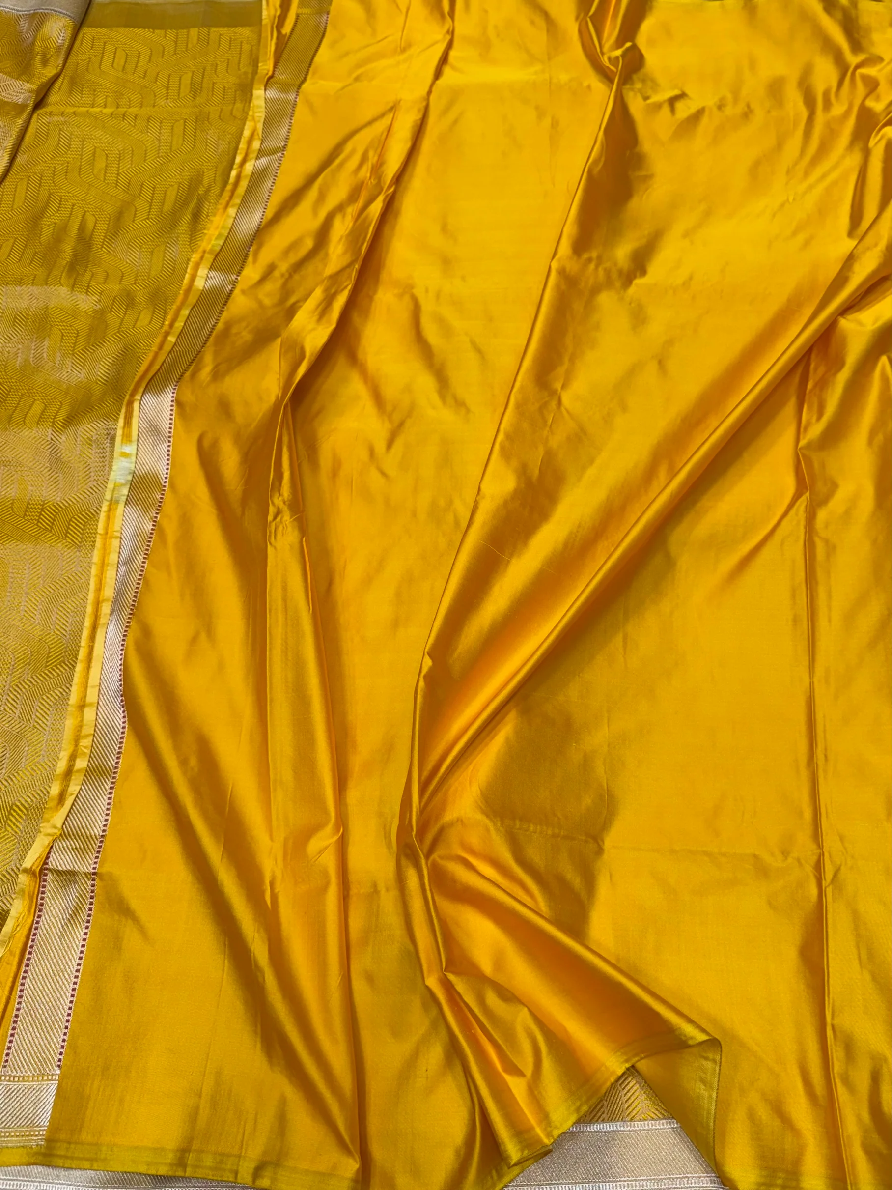 Yellow Handwoven Pure Banarasi Satin Silk Brocade Saree – Luxury Brocade Work - Image 2