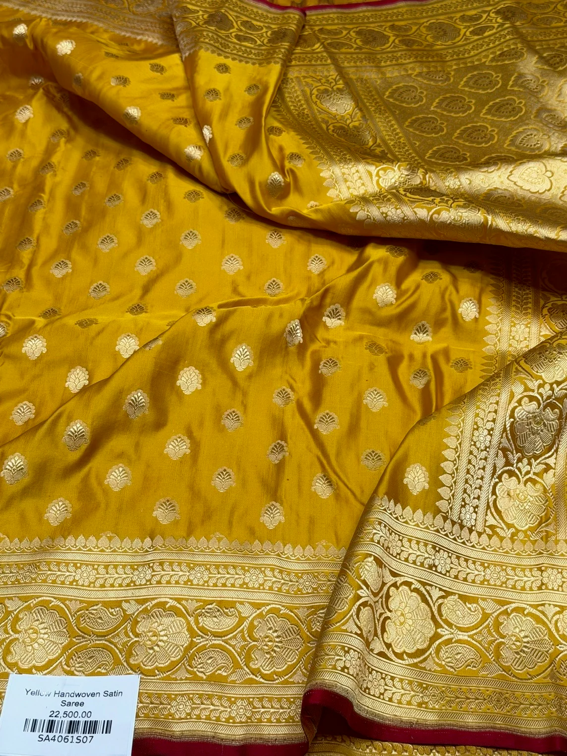 Yellow Handwoven Pure Banarasi Satin Silk Saree