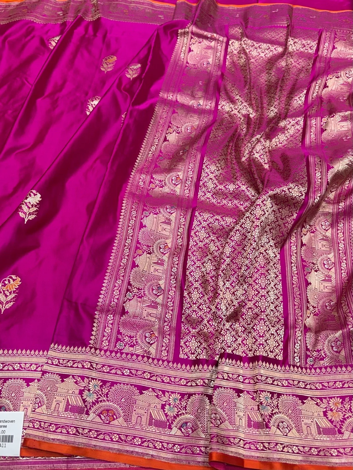 Rani Pink Handwoven Pure Banarasi Satin Silk Saree - Image 3