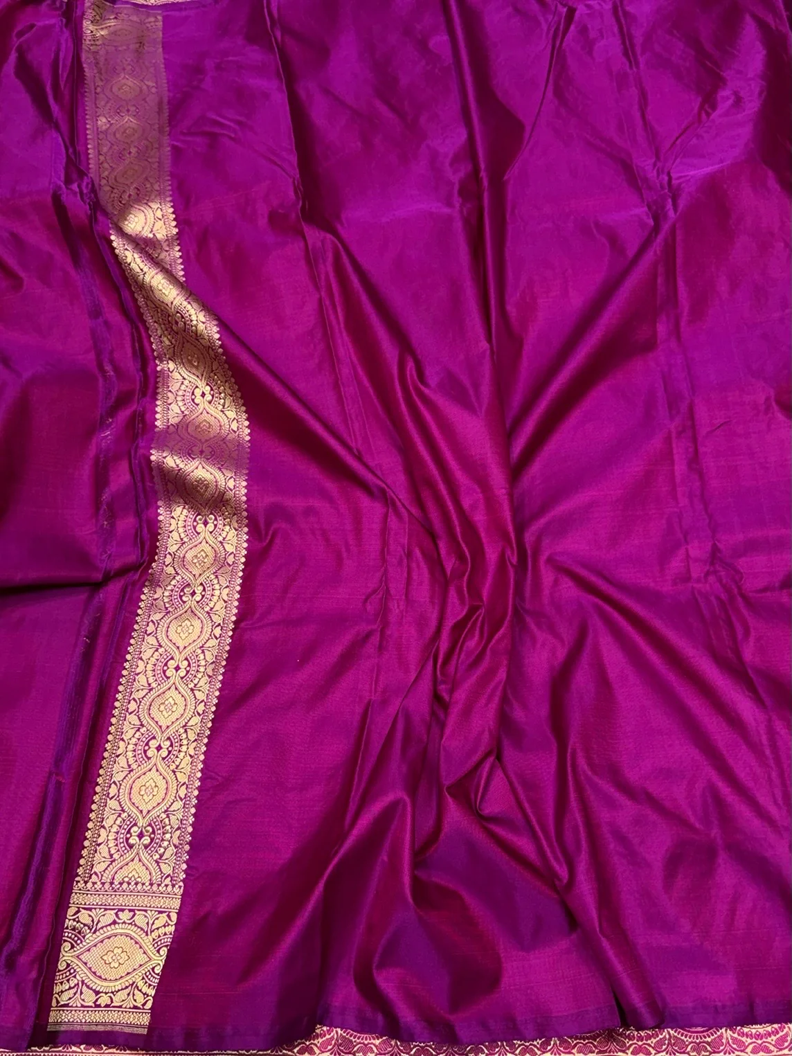 Magenta Pink Handwoven Pure Banarasi Satin Tanchoi Silk Saree – Cutwork Weave | Pure Satin Silk | Luxury Tanchoi Design - Image 2