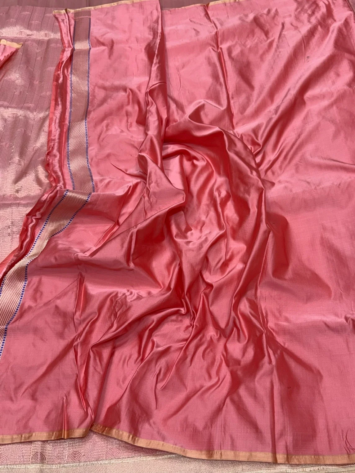 Peach Handwoven Pure Banarasi Satin Tanchoi Silk Saree – Traditional Tanchoi Weave - Image 2