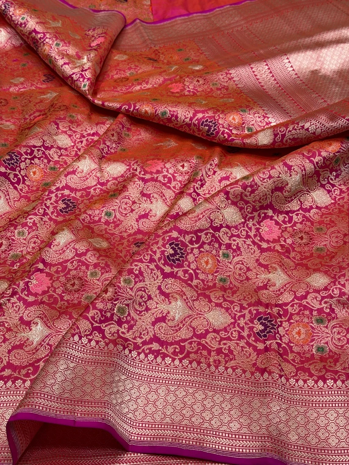 Rani Pink Handwoven Pure Banarasi Silk Brocade Saree