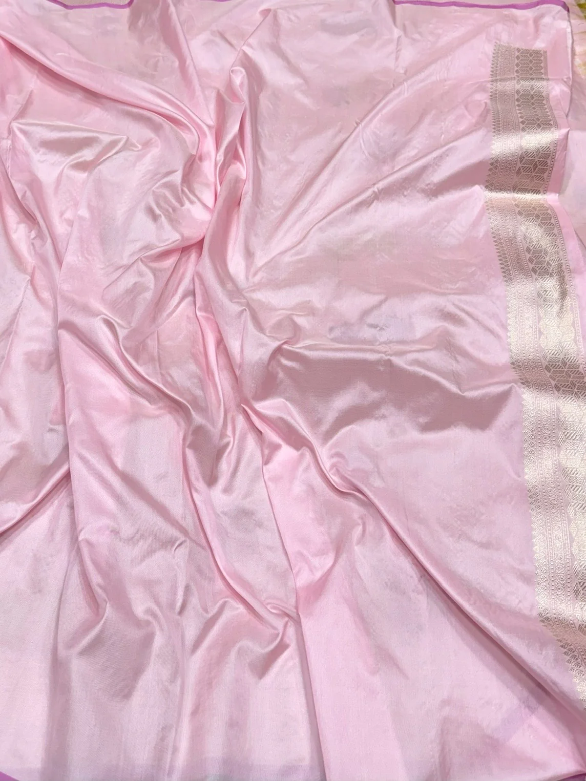 Baby Pink Handwoven Pure Banarasi Silk Brocade Saree - Image 2
