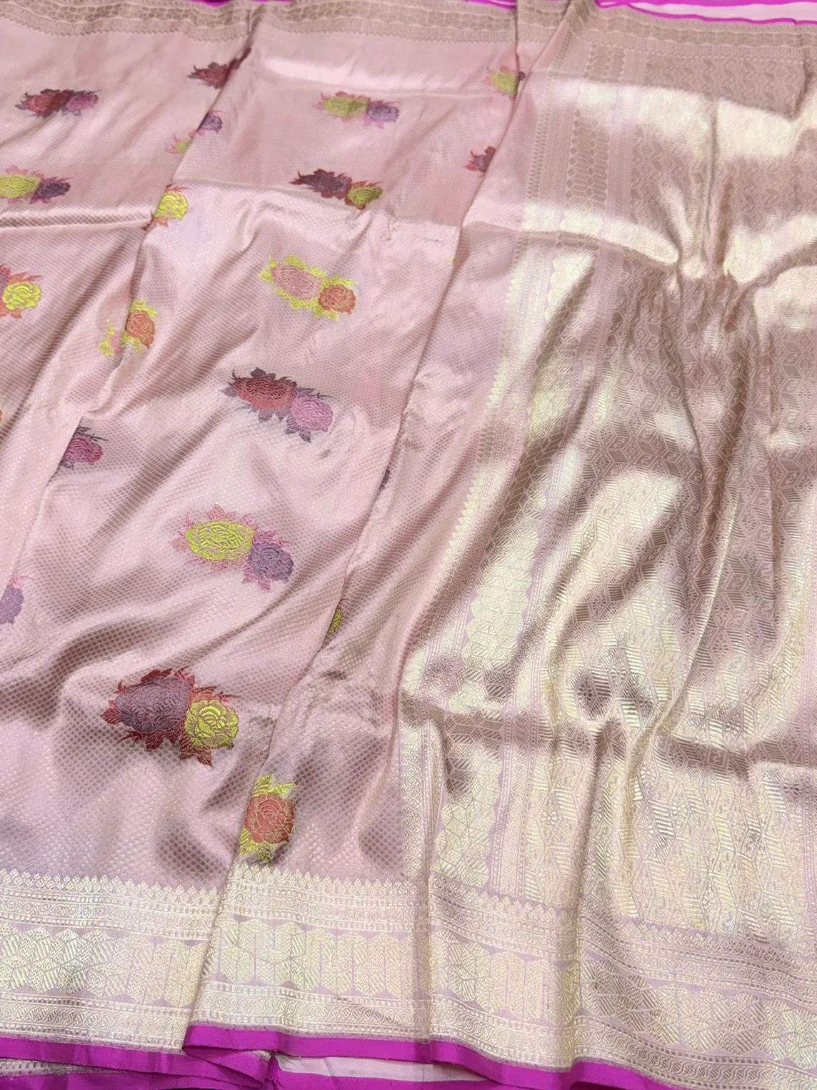 Baby Pink Handwoven Pure Banarasi Silk Brocade Saree - Image 3
