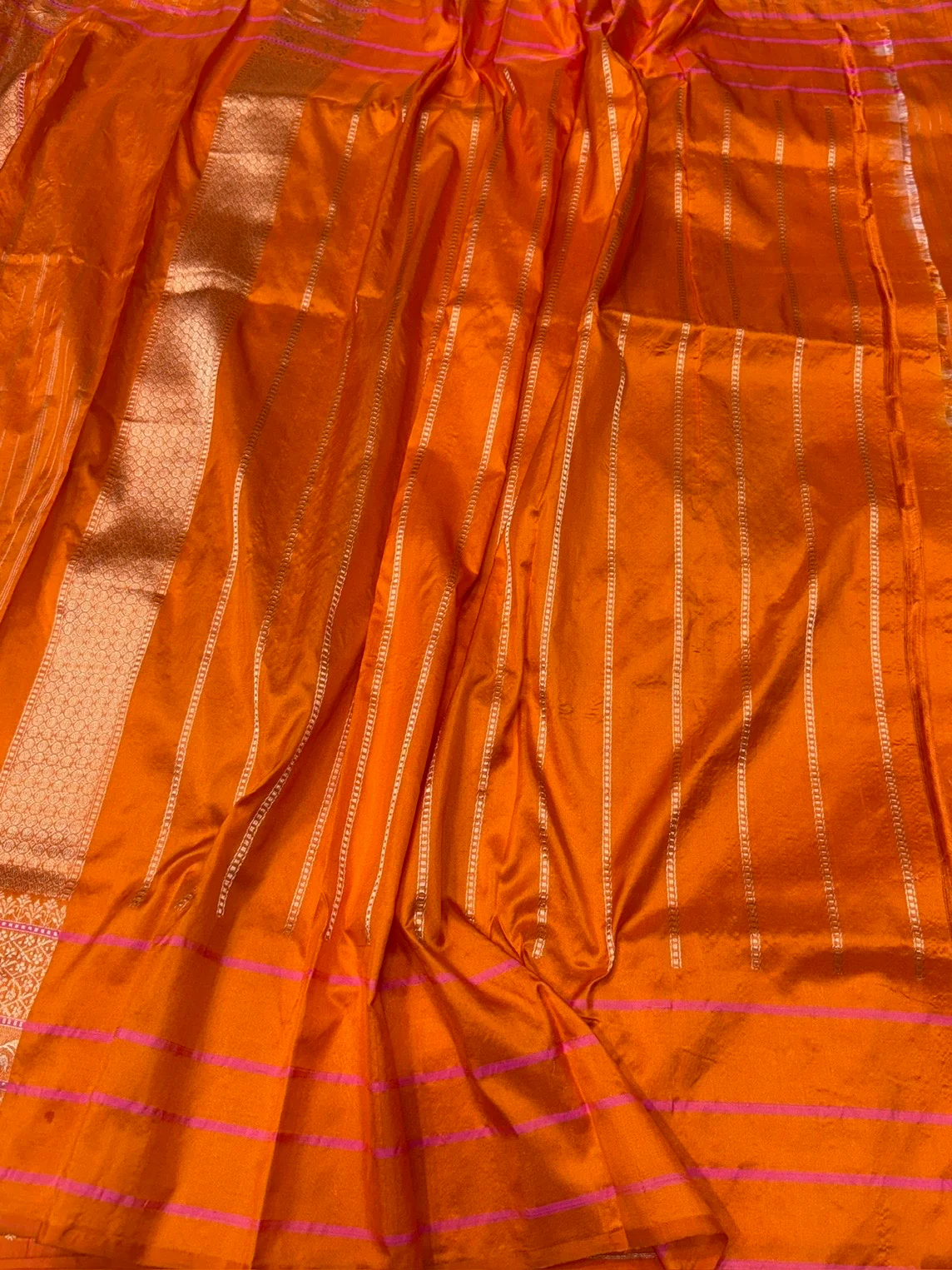 Orange Handwoven Pure Banarasi Silk Saree - Image 2