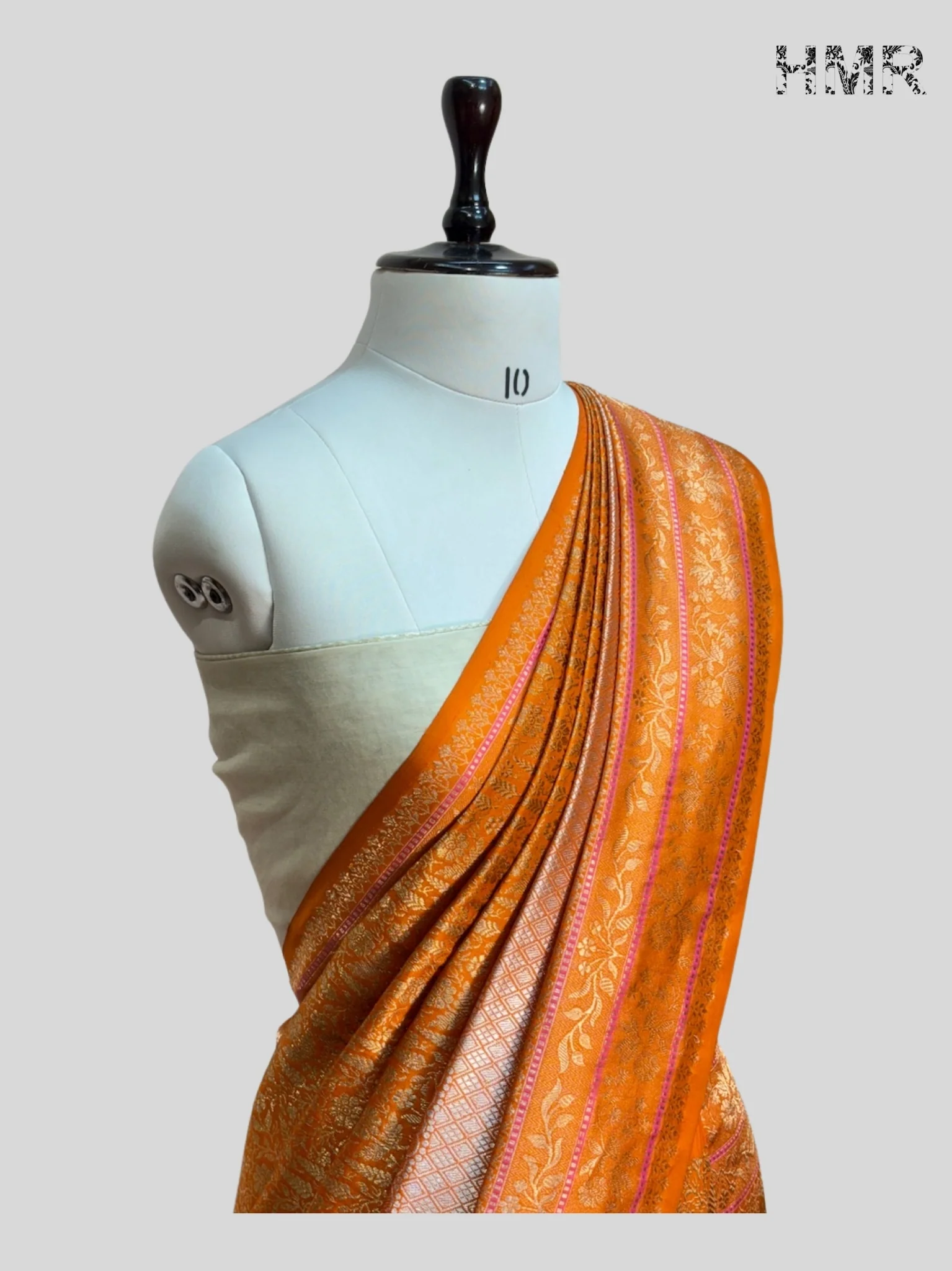 Orange Handwoven Pure Banarasi Silk Saree - Image 4