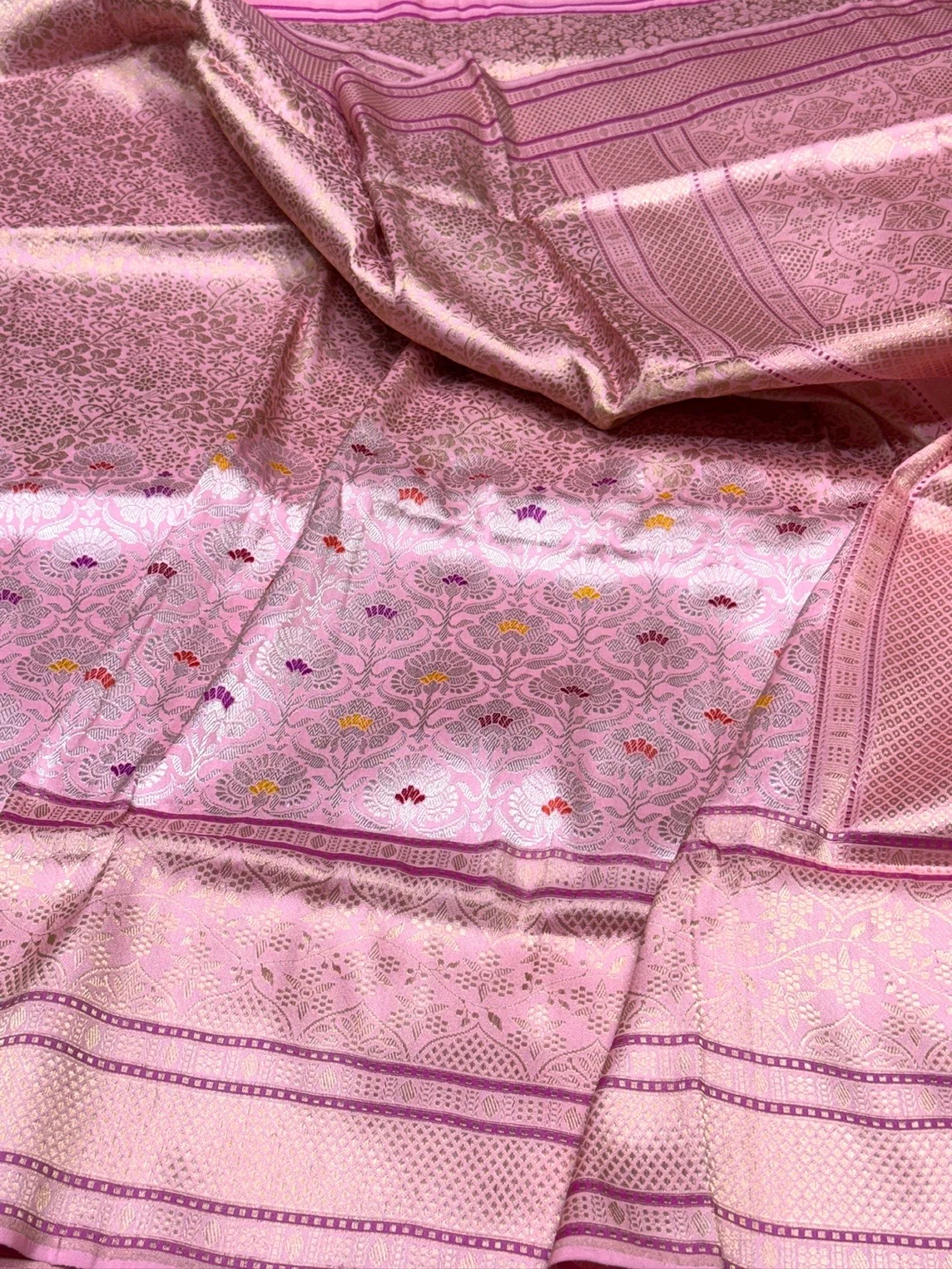 Barbie Pink Handwoven Pure Banarasi Silk Saree | Pure Katan Silk | Kadwa Weave | HMR Handlooms
