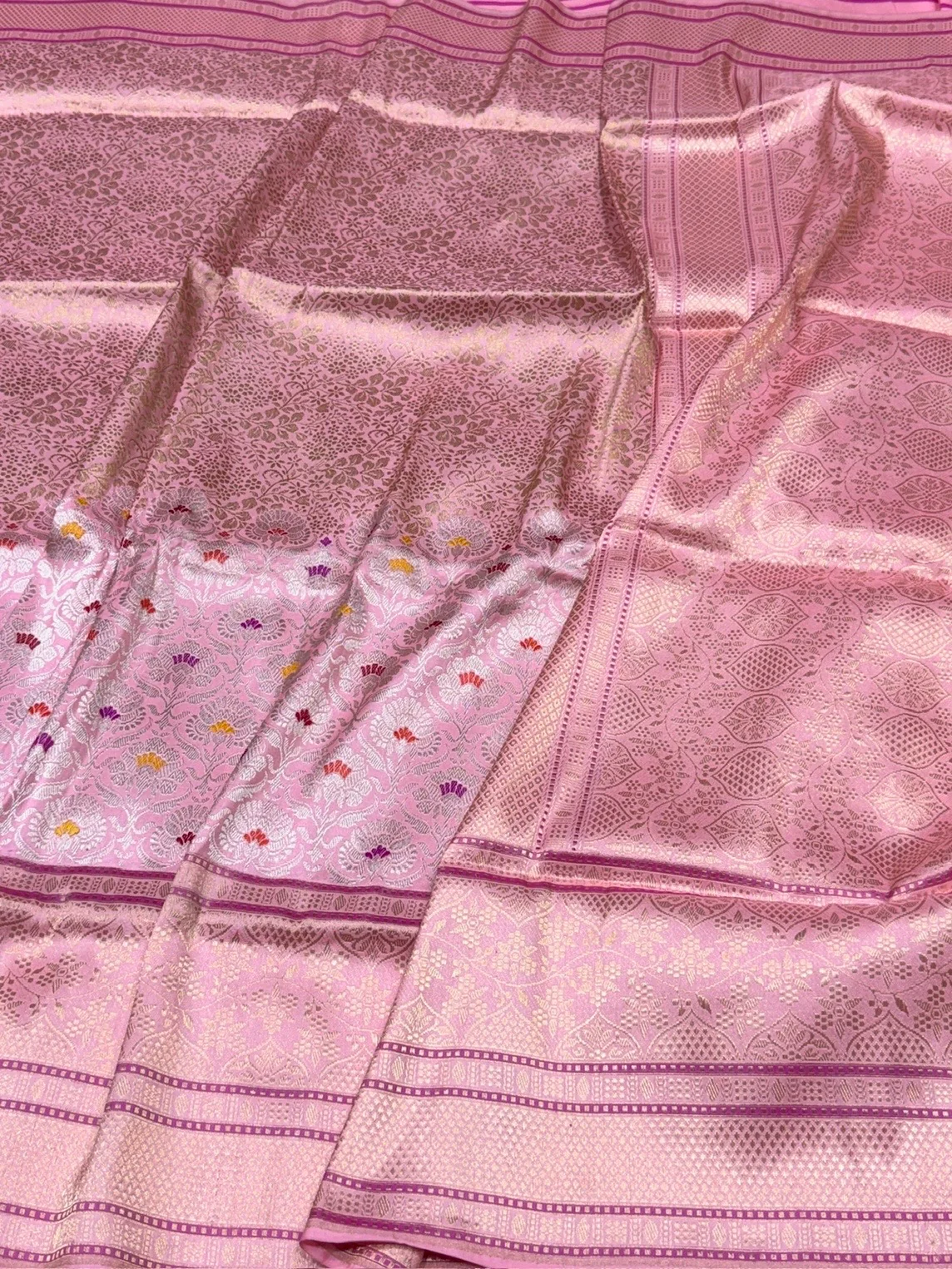 Barbie Pink Handwoven Pure Banarasi Silk Saree | Pure Katan Silk | Kadwa Weave | HMR Handlooms - Image 3