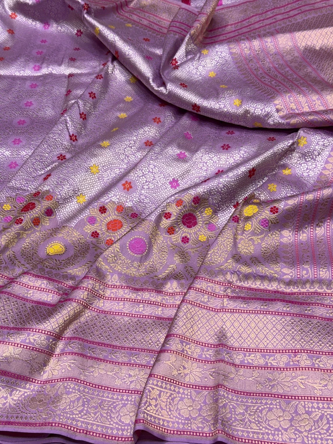 Lavender Handwoven Pure Banarasi Silk Saree | Pure Katan Silk | Kadwa Weave | HMR Handlooms