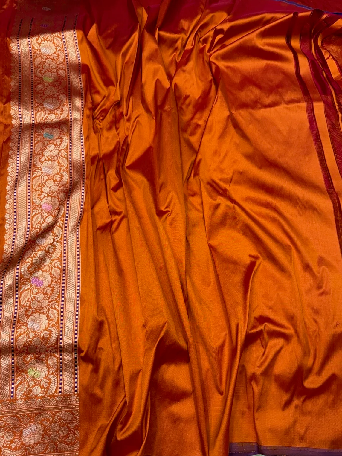 Orange Handwoven Pure Banarasi Silk Saree - Image 2
