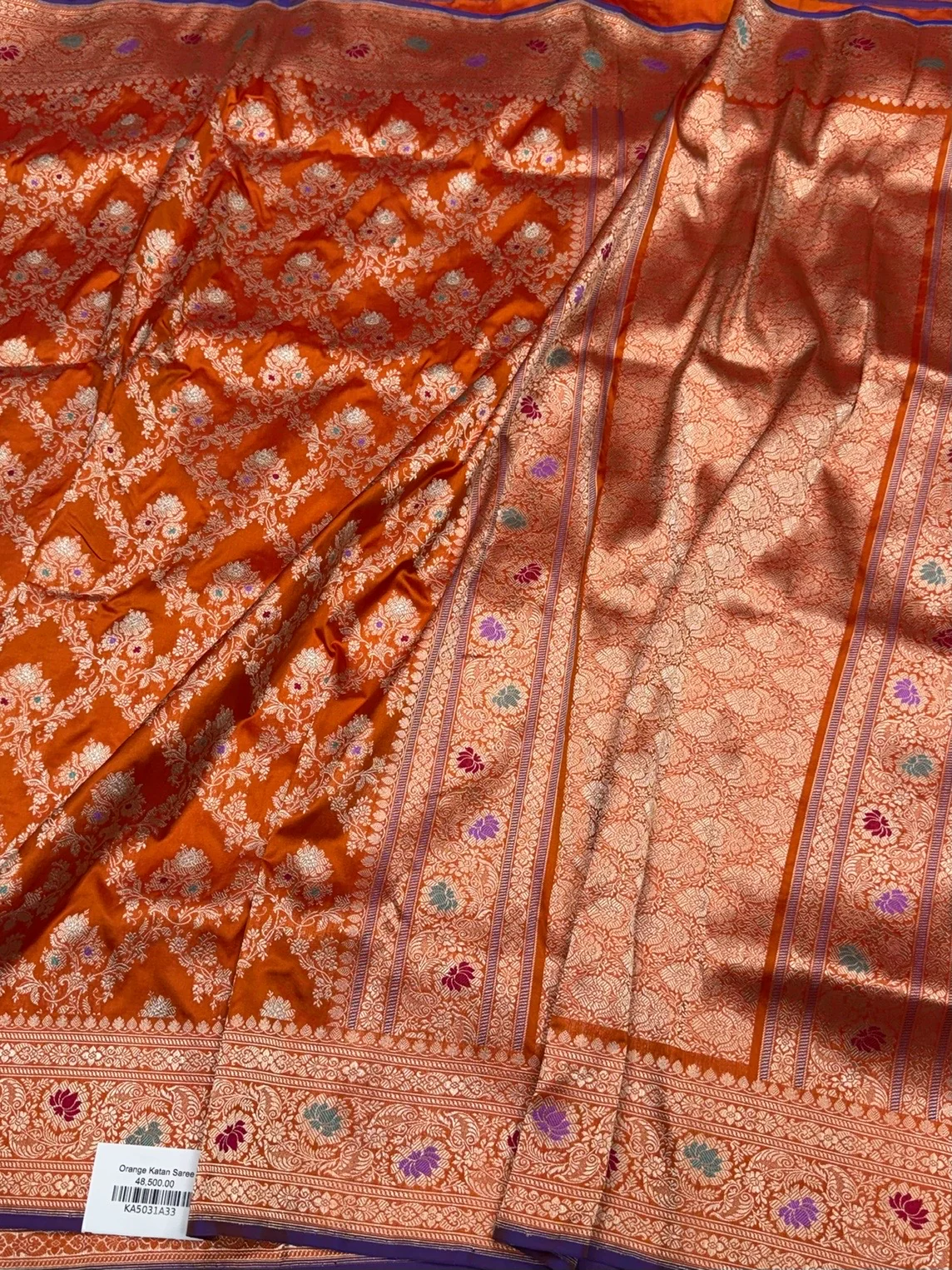 Burnt Orange Handwoven Pure Banarasi Silk Saree - Image 3