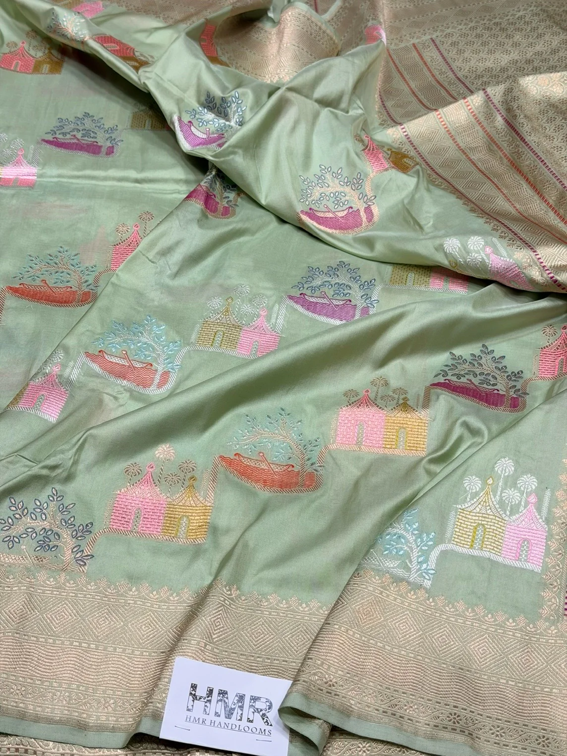 Pista Handwoven Pure Banarasi Silk Saree | Pure Katan Silk | Kadwa Weave | HMR Handlooms