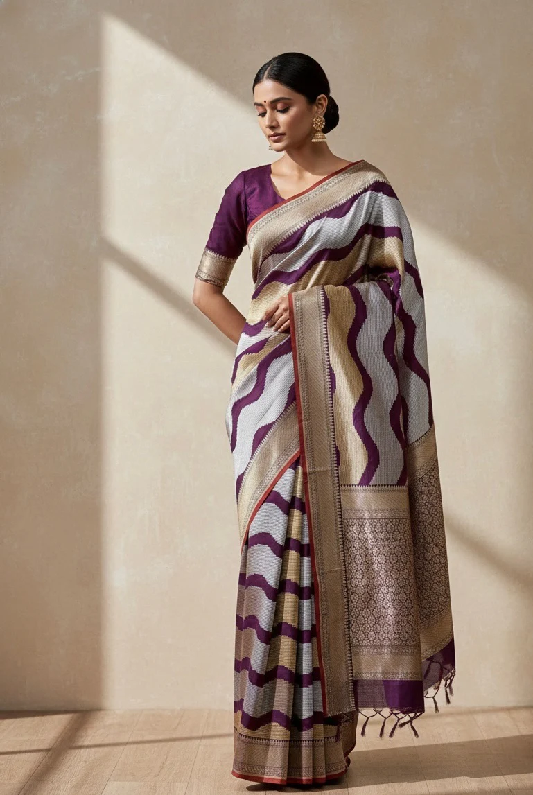 Magenta Handwoven Pure Banarasi Silk Saree | Pure Katan Silk | Kadwa Weave | HMR Handlooms - Image 2
