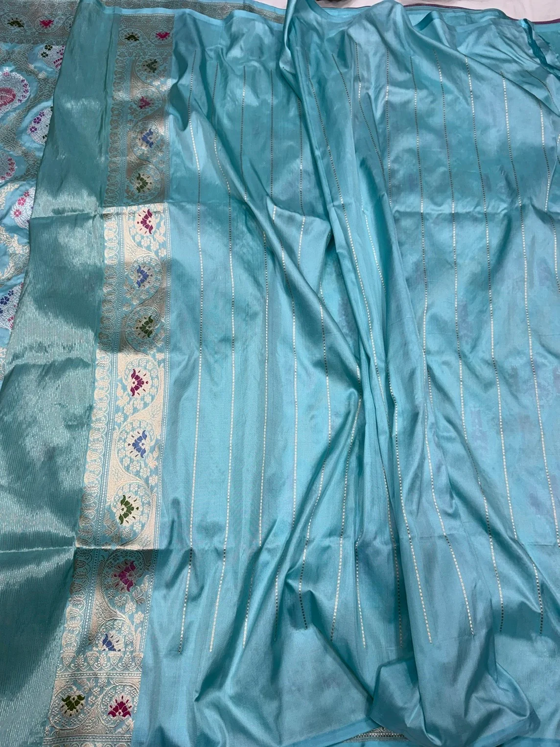 Sky Blue Handwoven Pure Banarasi Silk Saree - Image 2