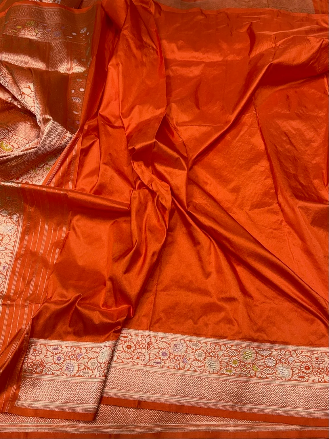 Orange Handwoven Pure Banarasi Silk Saree - Image 2