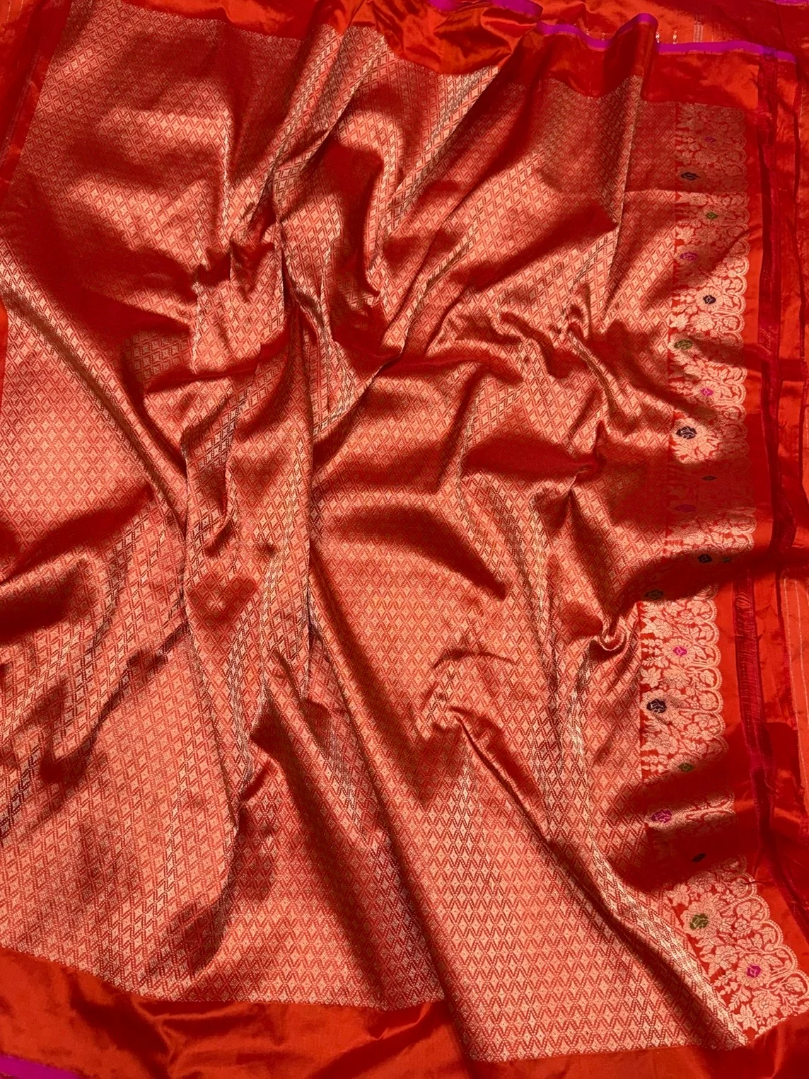 Orange Handwoven Pure Banarasi Silk Saree - Image 2