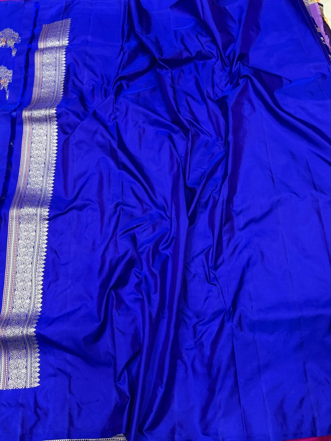 Royal Blue Handwoven Pure Banarasi Silk Saree - Image 2