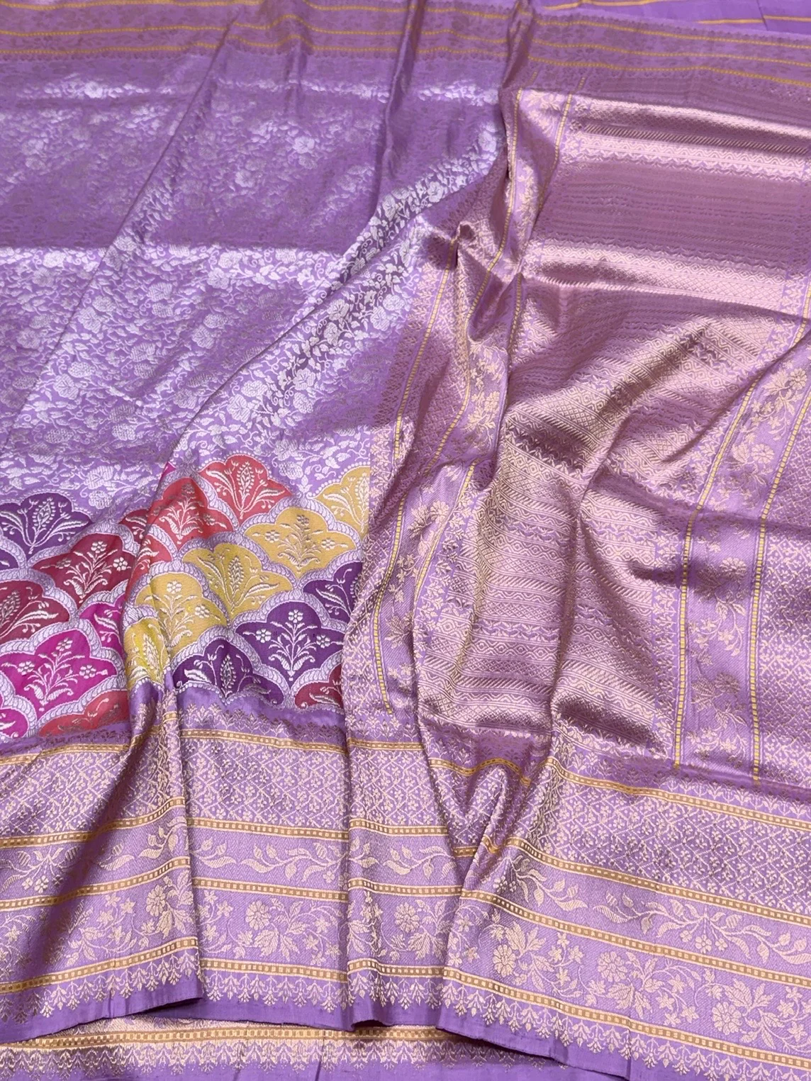 Lavender Handwoven Pure Banarasi Silk Kadwa Saree – 100% Pure Katan Mulberry Silk Brocade - Image 3