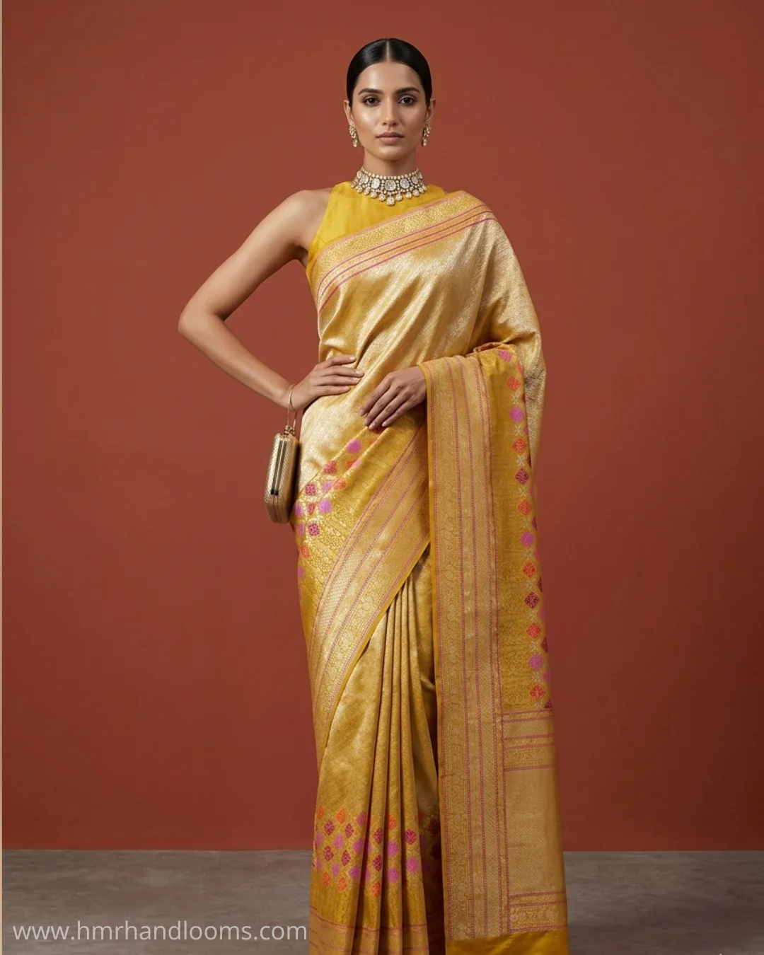 Yellow Handwoven Pure Banarasi Silk Saree in Kadwa Weave | Authentic Katan Mulberry Silk - Image 2