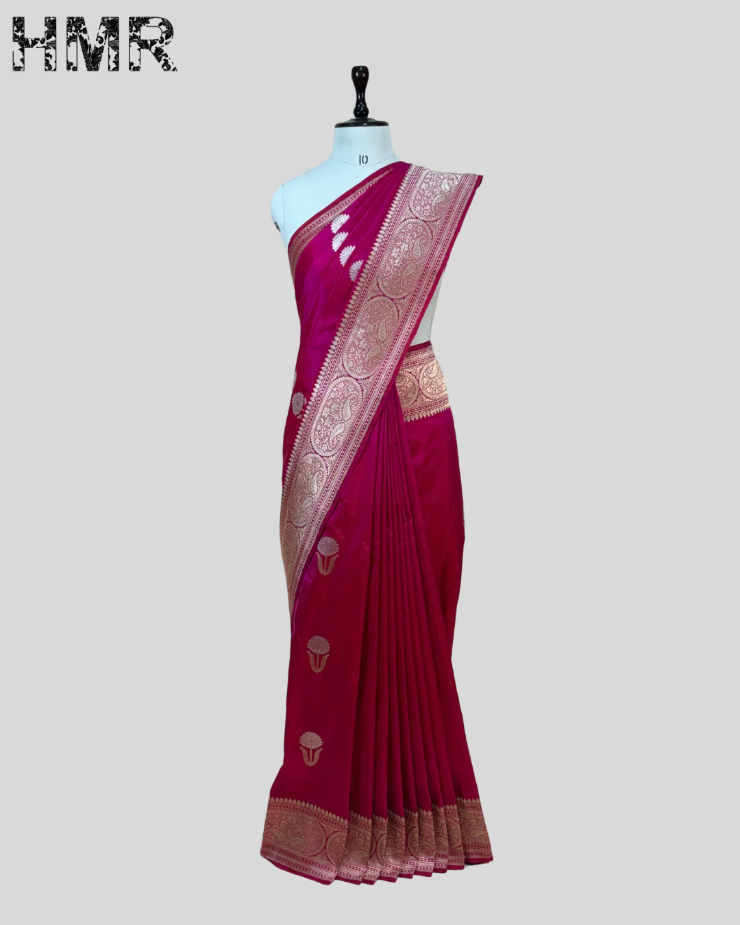 Rani Pink Handwoven Pure Banarasi Silk Saree | Pure Katan Silk | Kadwa Weave | HMR Handlooms - Image 5