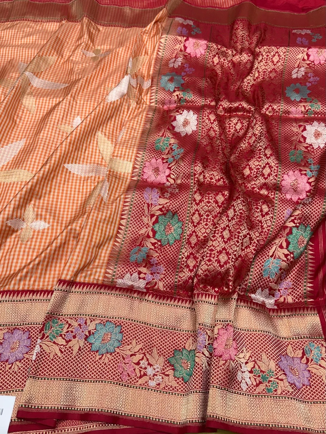 Orange Handwoven Pure Banarasi Silk Saree - Image 3