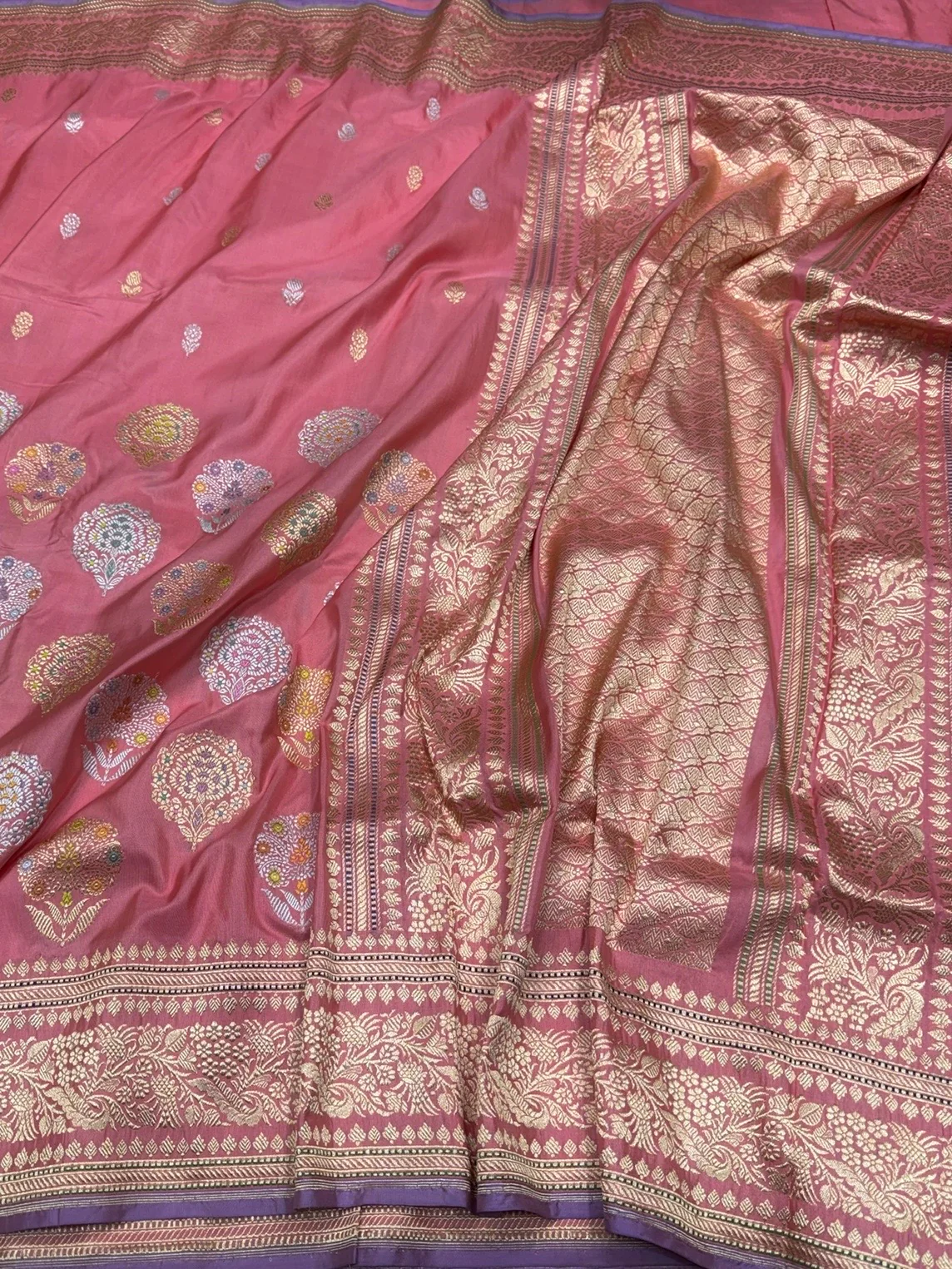 Peach Handwoven Pure Banarasi Silk Saree in Kadwa Weave – 100% Katan Mulberry Silk - Image 3
