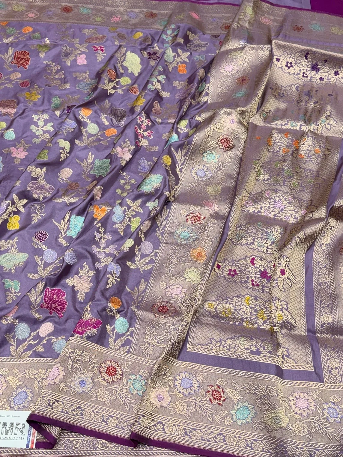 Mauve Handwoven Pure Banarasi Silk Saree in Kadwa Weave – Katan Mulberry Silk - Image 3