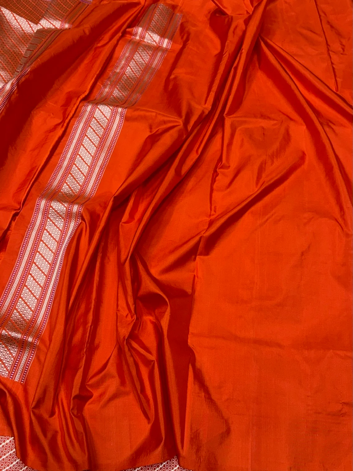 Orange Handwoven Pure Banarasi Silk Saree – Kadwa Katan Mulberry Silk | Authentic Banaras Handloom - Image 2