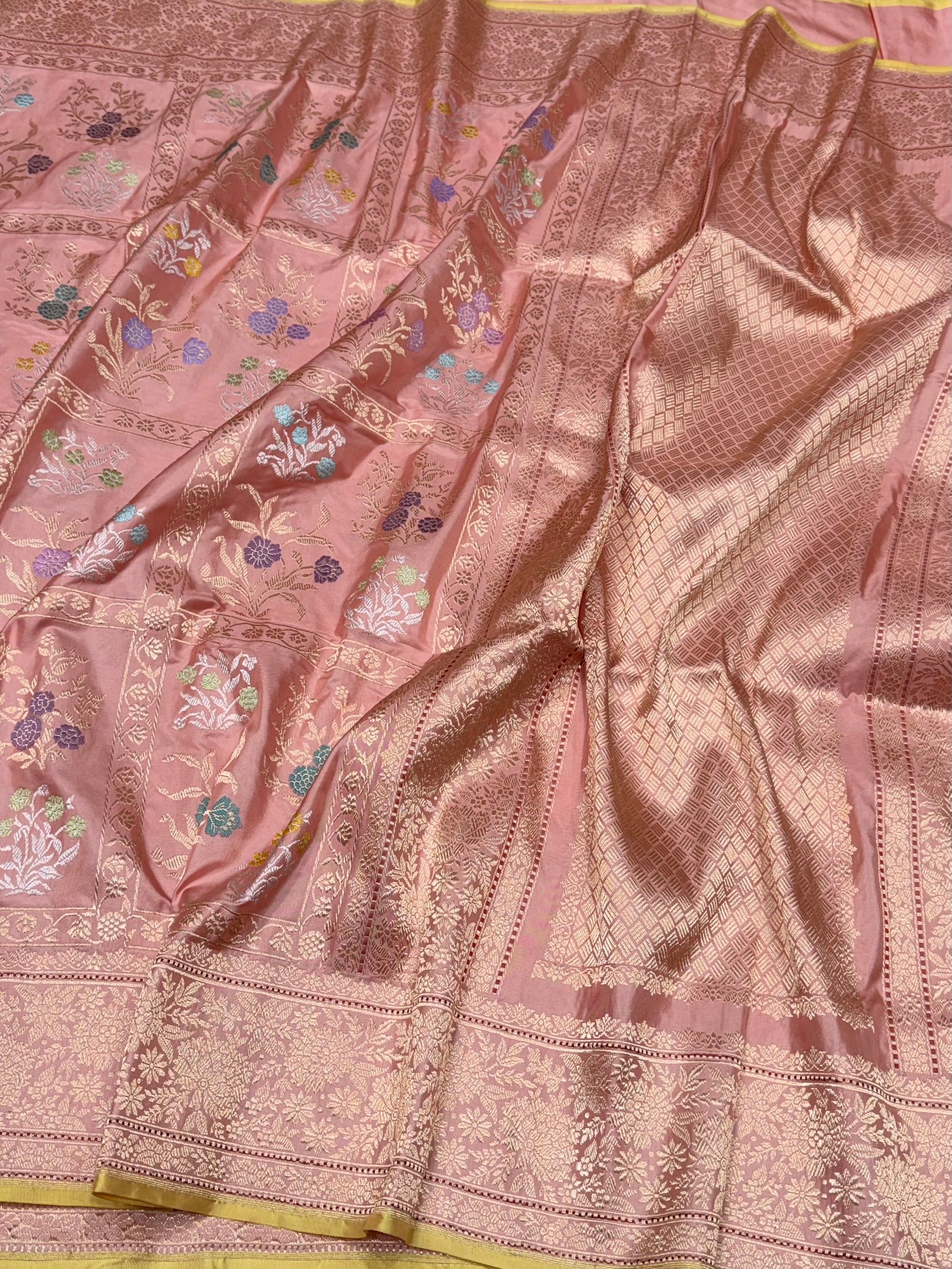 Peach Handwoven Pure Banarasi Silk Saree – Kadwa Weave | Authentic Katan Mulberry Silk - Image 3