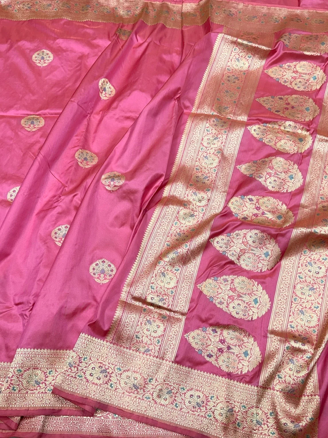 Pastel Pink Handwoven Pure Banarasi Silk Saree – Kadwa Weave in 100% Katan Mulberry Silk - Image 3